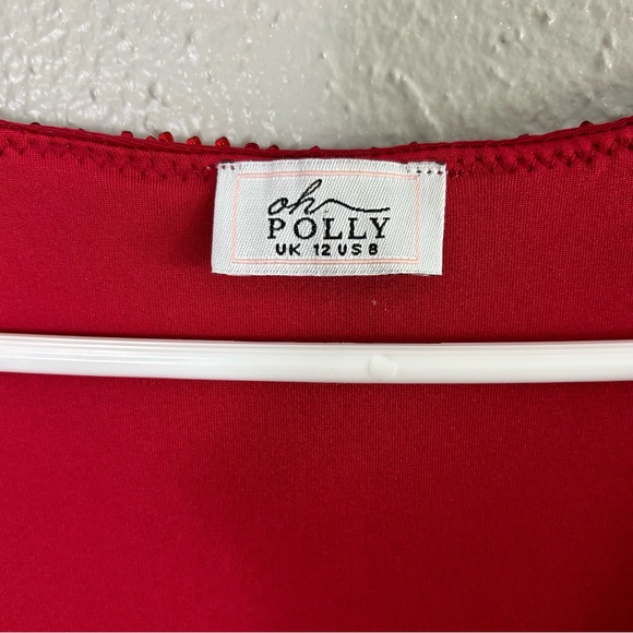 Oh Polly Deep Plunge Fully Beaded Red Long Sleeve Cowl Neck Mini Dress 8 Holiday - Picture 12 of 13